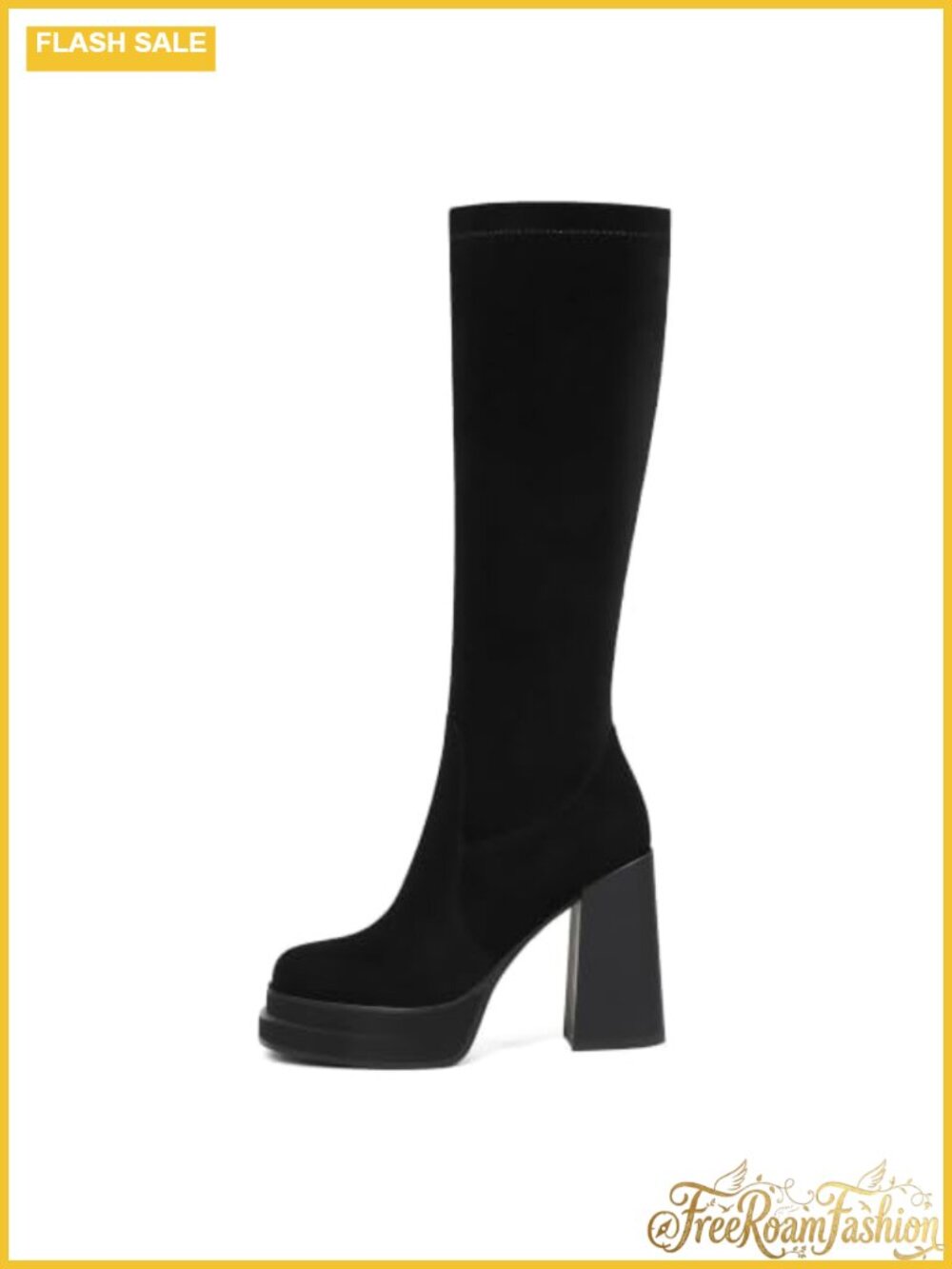 Women's Knee High Boots Platform Chunky Heel Round Toe Tall Faux Leather Combat